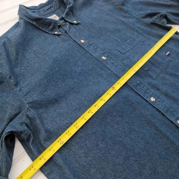 Dickies Long-Sleeve Button-Up Denim Shirt Mens Cotton Casual Work Durable 2XL - Picture 3 of 10